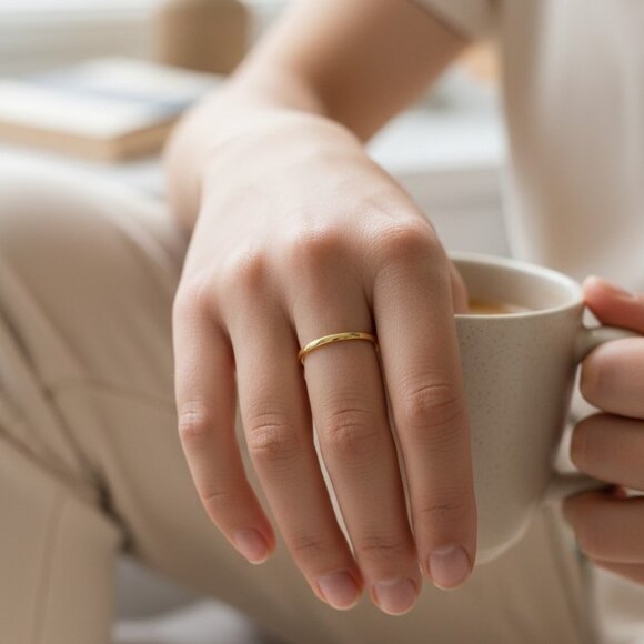 3/$35 18K Gold Plated Band Ring Stainless Steel Jewelry for Women Men Unisex - Picture 4 of 6